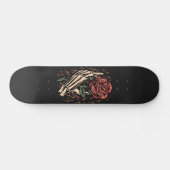 Skeleton Hand Holding Roos Vloer Gothic Floral Persoonlijk Skateboard (Horizontaal)