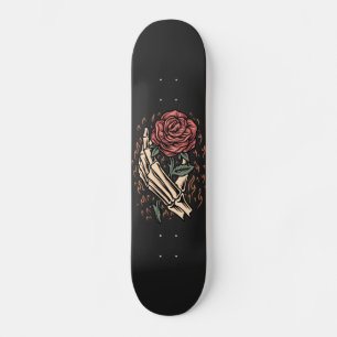 Skeleton Hand Holding Roos Vloer Gothic Floral Persoonlijk Skateboard
