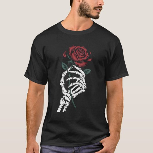Skeleton Hand Holding Rose Gothic T-Shirt for Dark (Voorkant)