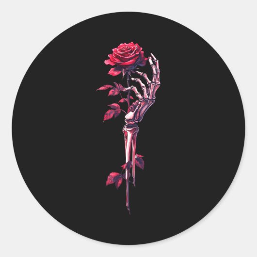Skeleton Hand Holding Rose Red Rose Flower  Ronde Sticker (Voorkant)