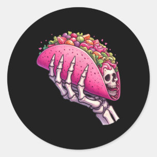Skeleton Hand Holding Taco voor Cinco de Mayo en H Ronde Sticker
