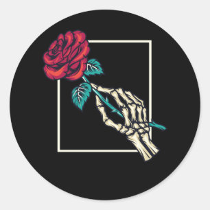 Skeleton Hand met dood Roos Romantic Floral Ronde Sticker