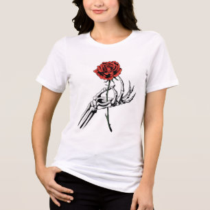 Skeleton Hand met Roos - Gotische kunst Tri-Blend Shirt