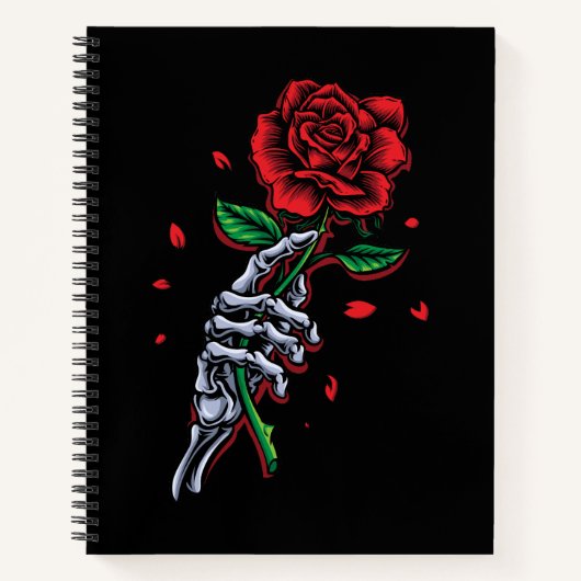 Skeleton Hand met Roos – Gotische Romance Art Notitieboek (Voorkant)