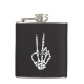Skeleton Hand met Vrede teken op een Heupfles (Voorkant)