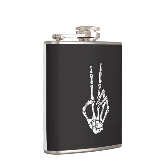 Skeleton Hand met Vrede teken op een Heupfles (Rechts)