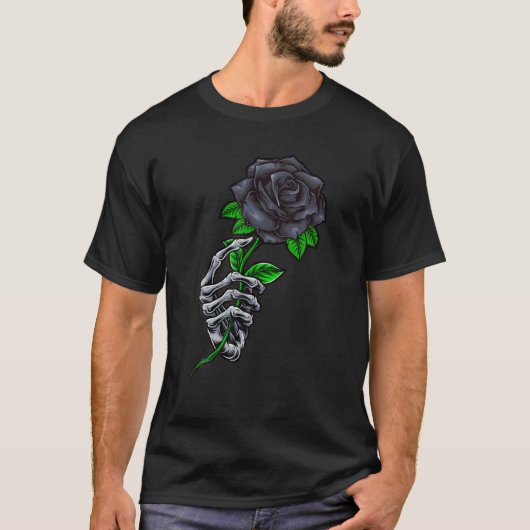 Skeleton Hand, met zwarte Roos Funny Tattoo Lo T-shirt (Voorkant)