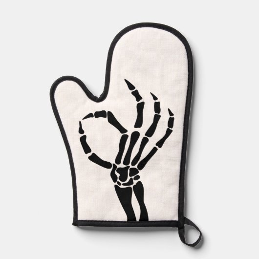 Skeleton Hand OK Teken Gotisch Halloween Koken Ovenwant (Voorkant)