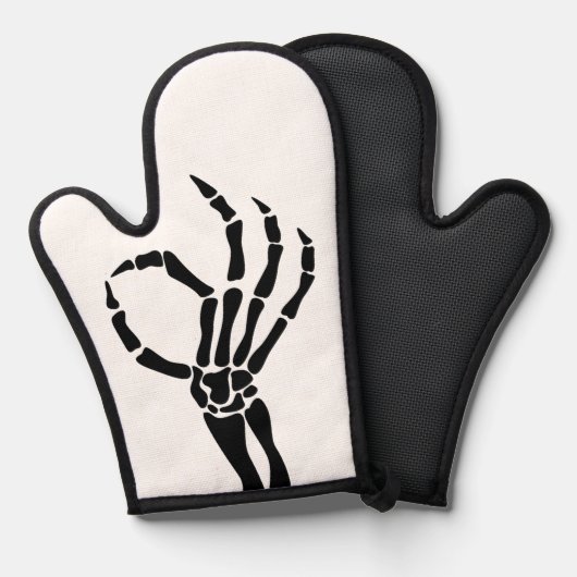 Skeleton Hand OK Teken Gotisch Halloween Koken Ovenwant (Voorkant / Achterkant)