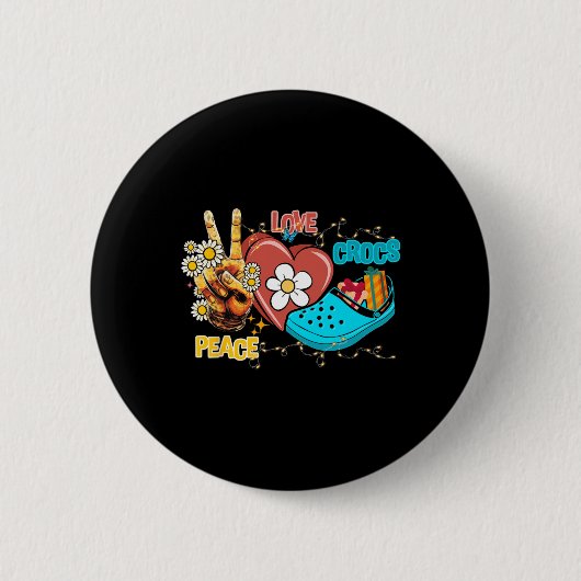 Skeleton Hand Peace Love-crocs Family Xmas Pyjama Ronde Button 5,7 Cm (Voorkant)