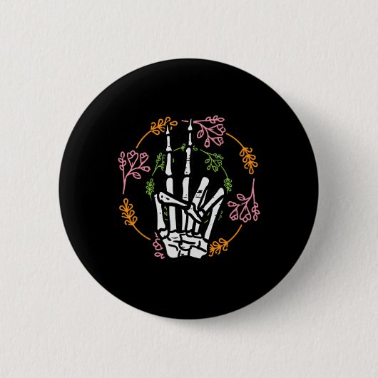Skeleton Hand Peace Pocket Halloween Kostuum Manne Ronde Button 5,7 Cm (Voorkant)