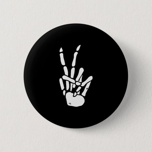 Skeleton Hand Peace Sign Bone Ronde Button 5,7 Cm (Voorkant)