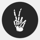 Skeleton Hand Peace Sign Bone Ronde Sticker (Voorkant)