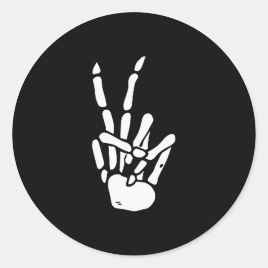 Skeleton Hand Peace Sign Bone Ronde Sticker (Voorkant)