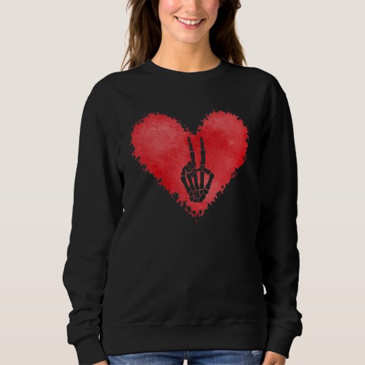 Skeleton Hand Peace Sign Red Heart Valentines Day  Trui (Voorkant)