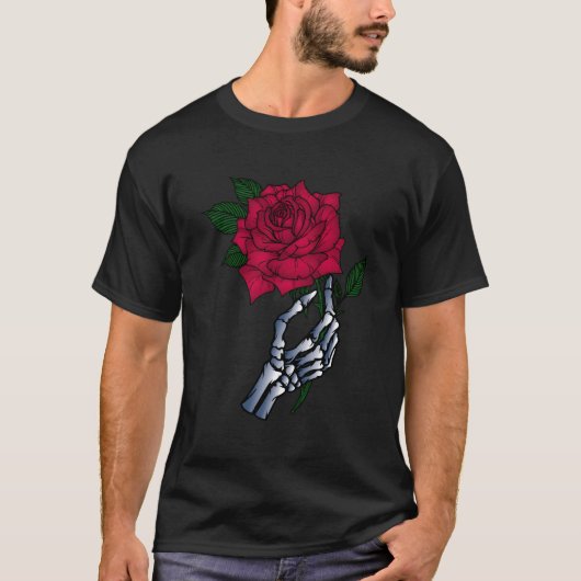 Skeleton Hand Red Roses Bloem Tattoo T-shirt (Voorkant)