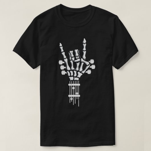 Skeleton Hand Rock Guitar Punk Bass T-Shirt (Design voorkant)