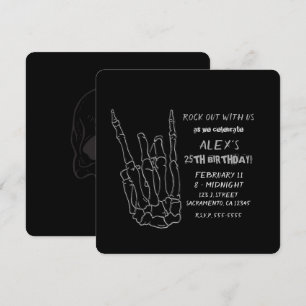 Skeleton Hand Rock Star Black Birthday Party Kaart