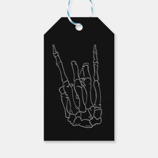 Skeleton Hand Rock Star Zwart Verjaardagsfeestje F Cadeaulabel (Voorkant)