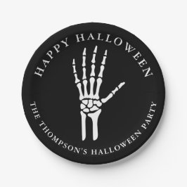 Skeleton Hand Silhouette op Black Happy Halloween Papieren Bordje