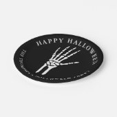Skeleton Hand Silhouette op Black Happy Halloween Papieren Bordje (Gekanteld)