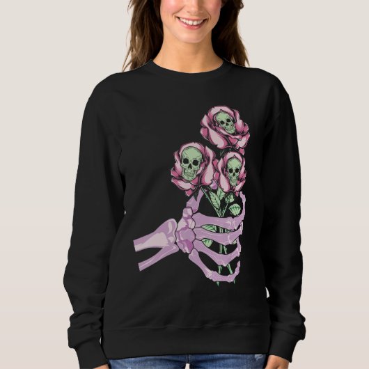 Skeleton Hand Skull Pastel Roses Graphic Valentine Trui (Voorkant)