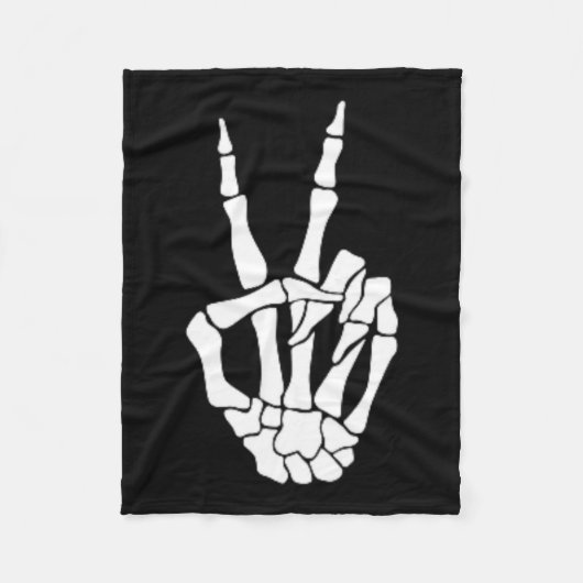 Skeleton Hand Vrede Teken Bone Halloween Pocket Sk Fleece Deken (Voorkant)