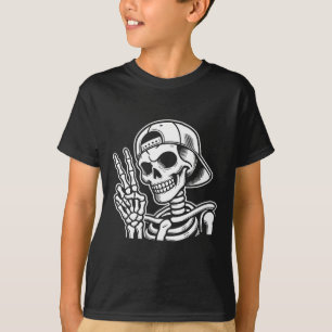 Skeleton Hand Vredesteken Retro Halloween Skelet T-shirt