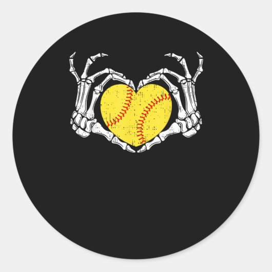 Skeleton Handen Hart Halloween Kostuum Softbal Wo Ronde Sticker (Voorkant)