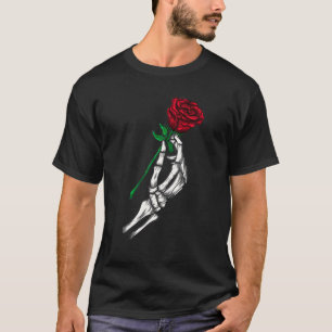 Skeleton Handje met een rode roze Tattoo artiest T-shirt