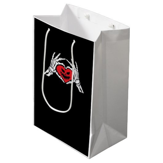 Skeleton Hands A Heart Spooky Halloween Medium Cadeauzakje (Voorkant Gekanteld)