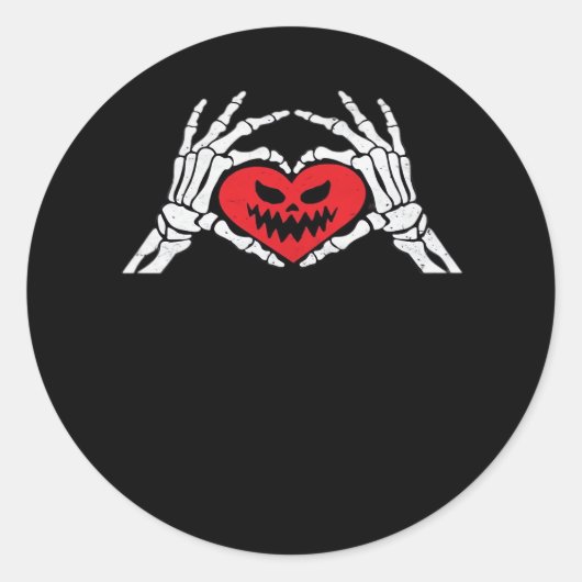 Skeleton Hands A Heart Spooky Halloween Ronde Sticker (Voorkant)
