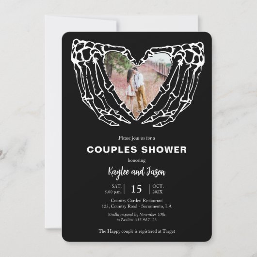 Skeleton Hands Couples Shower Gothic Foto Kaart (Voorkant)