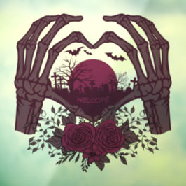 Skeleton Hands Hart rond begraafplaats met Rozen Raamsticker