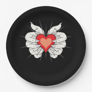 Skeleton Hands Heart Classic Papieren Bordje