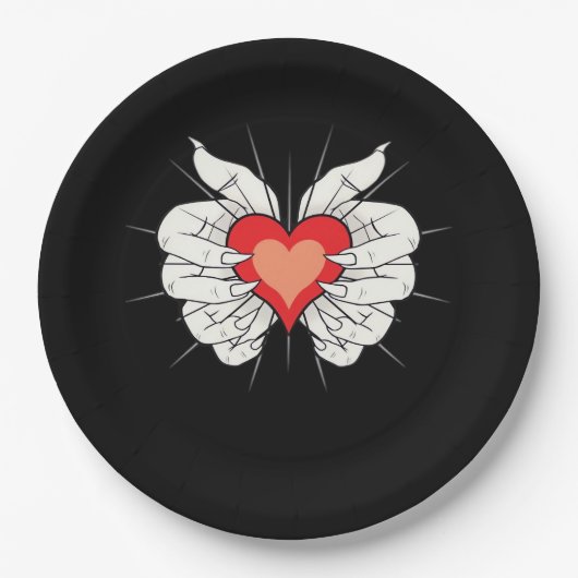 Skeleton Hands Heart Classic Papieren Bordje (Voorkant)
