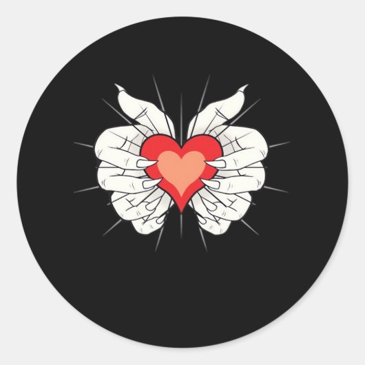 Skeleton Hands Heart Classic Ronde Sticker (Voorkant)