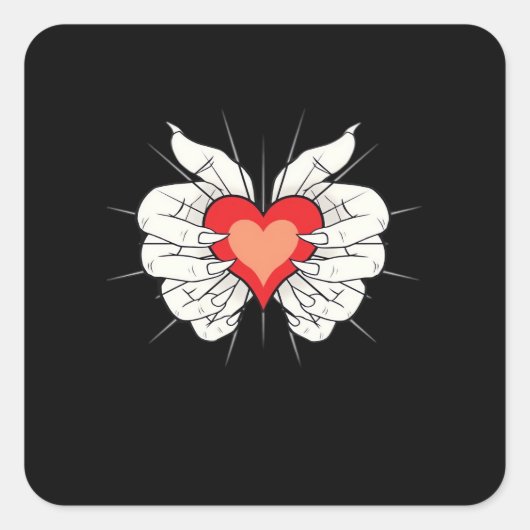 Skeleton Hands Heart Classic Vierkante Sticker (Voorkant)