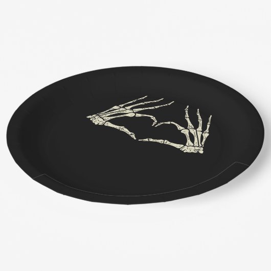 Skeleton Hands Heart Funny Halloween Mannen Vrouwe Papieren Bordje (Gekanteld)