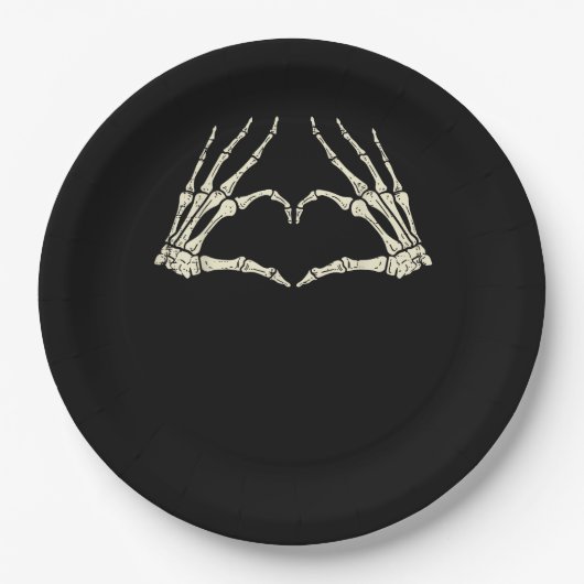 Skeleton Hands Heart Funny Halloween Mannen Vrouwe Papieren Bordje (Voorkant)
