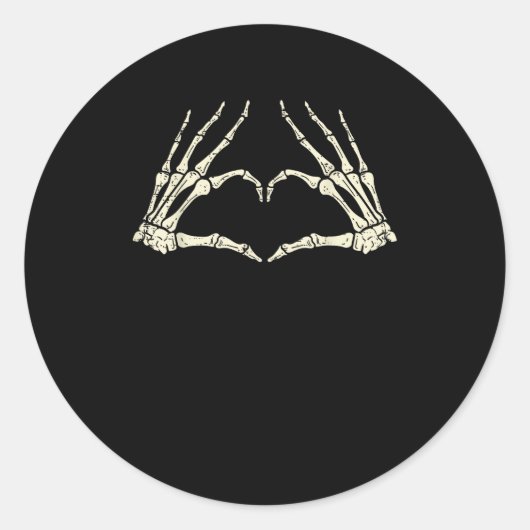 Skeleton Hands Heart Funny Halloween Mannen Vrouwe Ronde Sticker (Voorkant)