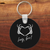 Skeleton Hands Heart Hey Boo Funny Halloween Men W Sleutelhanger (Voorkant)