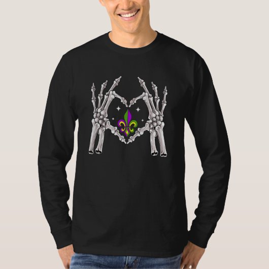 Skeleton Hands Heart Love Funny Mardi Gras Fleur D T-shirt (Voorkant)