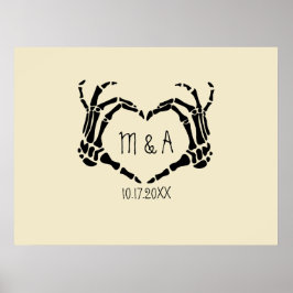 Skeleton Hands Heart Shape Custom Weddenschap Post Poster