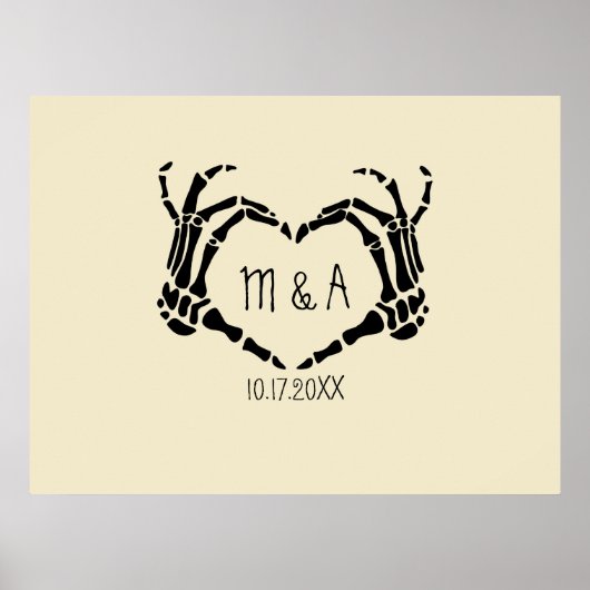 Skeleton Hands Heart Shape Custom Weddenschap Post Poster (Voorkant)