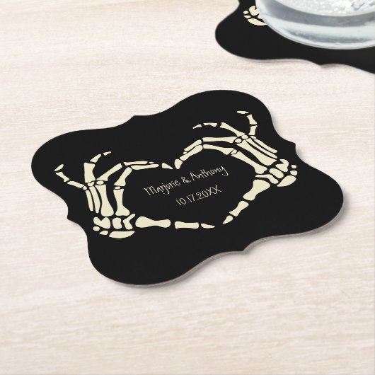 Skeleton Hands Heart Shape Custom Wedding Kartonnen Onderzetters (Gekanteld)