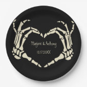 Skeleton Hands Heart Shape Custom Wedding Papieren Bordje (Voorkant)