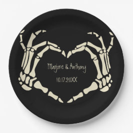 Skeleton Hands Heart Shape Custom Wedding Papieren Bordje