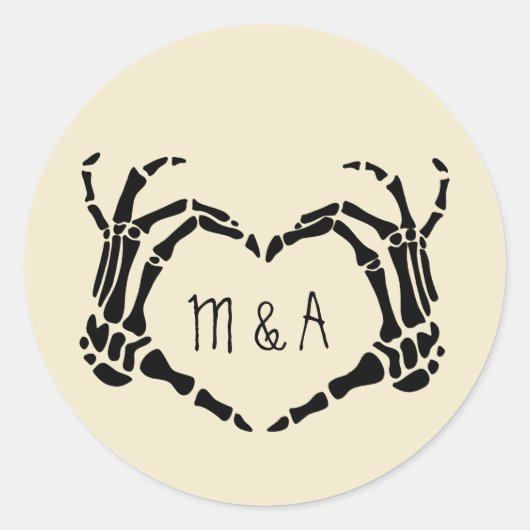 Skeleton Hands Heart Shape Custom Wedding Ronde Sticker (Voorkant)