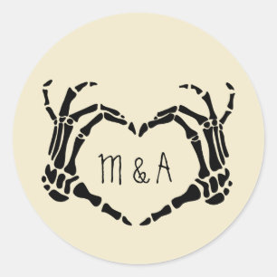 Skeleton Hands Heart Shape Custom Wedding Ronde Sticker